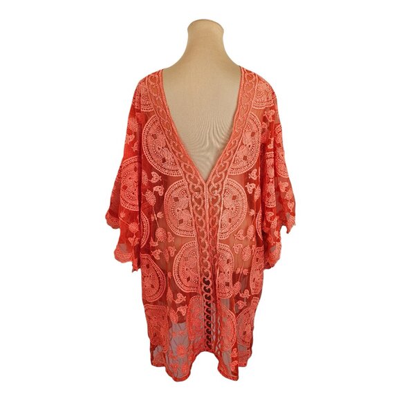 Sol & Sea Orange Lace Beach Coverup Sz L / XL - Picture 5 of 9